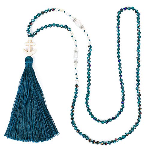 KELITCH Damen Quaste Anhänger Halskette Kristall Perlenstränge Halskette Lange Ketten Kristall Halskette von KELITCH