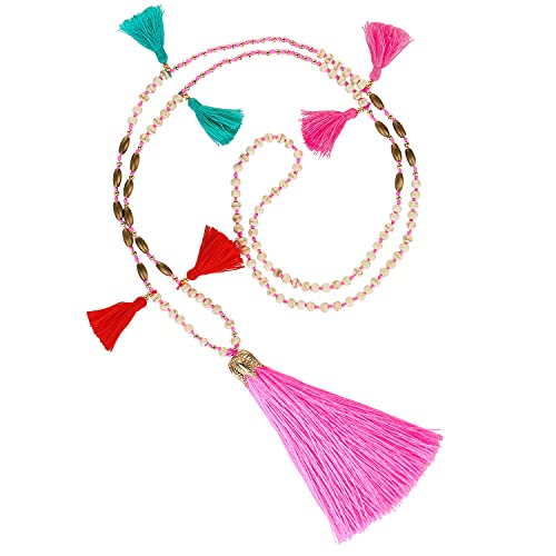 KELITCH Perlen Halskette Bib Kette Mehrfarbige Quaste Lange Strand Strand Freundschaft Halskette (Pink E) von KELITCH