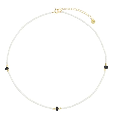 KELITCH Perlenkette Vintage Kristallperlen Choke Bohemian Hawaiianisch Weiß Verstellbare Halsketten für Frauen - Obsidian 16B KELITCH Perlenkette Vintage Kristallperlen Choke Bohemian Hawaiianisch Weiß Verstellbare Halsketten für Frauen - Obsidian 16B von KELITCH