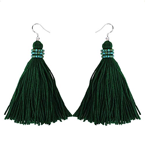 KELITCH Böhmische Quaste Ohrringe 925 Silber Anhänger Ohrringe Handgemachte Farbe Quaste Ohrhänger für Damen von KELITCH
