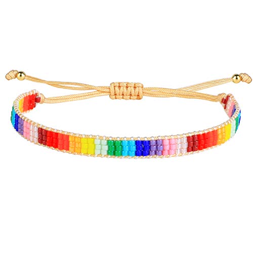 KELITCH Regenbogen Strand Wrap Armbänder Japan Miyuki Perlen Armbänder Hand Woven Geflochtene Cuff Armreifen (Regenbogen 07A) von KELITCH