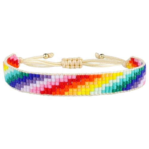 KELITCH Regenbogen-Wickelarmbänder Japan Miyuki Perlenarmbänder Handgefertigter geflochtener Statement-Schmuck (Regenbogen 01F) von KELITCH