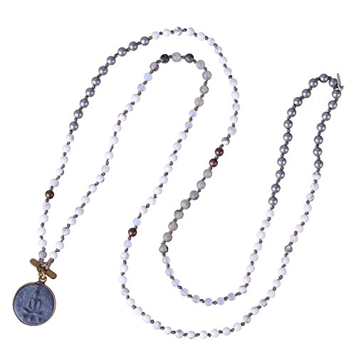 KELITCH Buddha Anhänger Halsketten Naturstein Perlenketten Handgefertigte Lange Kettenstränge Halsketten Schmuck für Frauen (Weiß 93D) von KELITCH