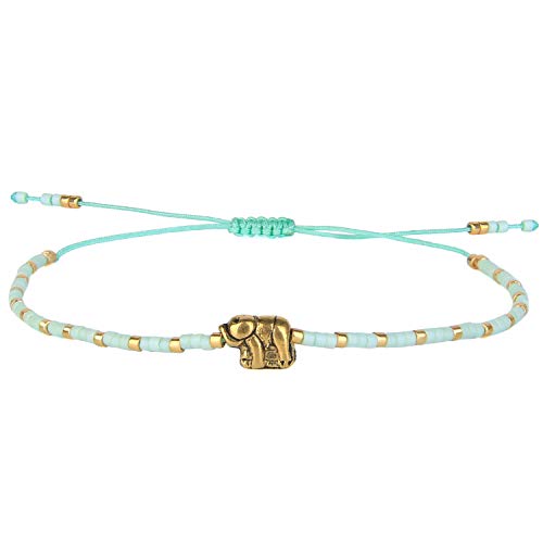 KELITCH Samen Wulstig Armband Glücklich Gold Elefant Strang Armbänder Handgefertigt Frau Mädchen Schmuck (Licht Grün 8D) von KELITCH