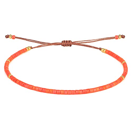 KELITCH Miyuki Perlen Freundschaft Armbänder Dünne Seil Armbänder Frauen Handgemachte Wrap Armbänder Schmuck (Orange Rot) von KELITCH