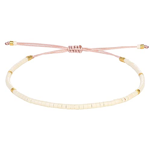 KELITCH Miyuki Perlen Freundschaft Armband - Dünnes Seil Wrap Armband für Frauen - Handgemachter Schmuck (Weiß) von KELITCH