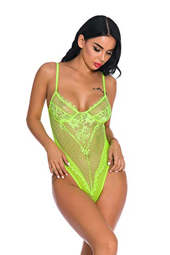 KELITCH Sexy Frauen Dessous Spitze Babydoll Kleid Dessous Set Unterwäsche Nachthemd Nachtwäsche Intimates Übergröße Hellgrün XXL von KELITCH