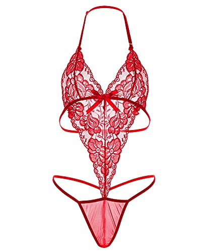 KELITCH Sexy Damen Dessous V-Ausschnitt Rückenlose Dessous G-string Körper Spitze Unterwäsche von KELITCH