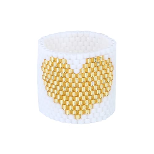 KELITCH Süßes Herz Miyuki Perlen Ringe Stapelbare Ringe Bunte Ringe Kuckle Ringe Damen Handgefertigter Schmuck von KELITCH