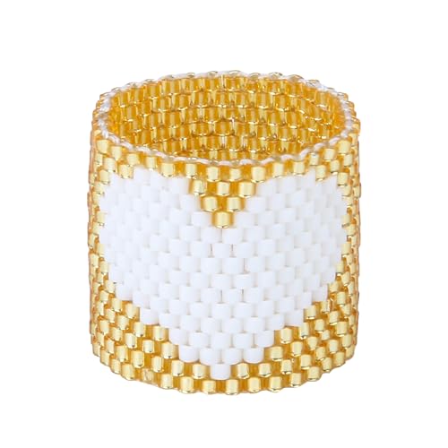 KELITCH Süßes Herz Miyuki Perlen Ringe Stapelbare Ringe Bunte Ringe Kuckle Ringe Damen Handgefertigter Schmuck von KELITCH