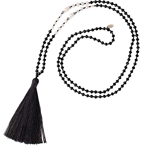 KELITCH Neue Damen Quaste Perlenkette Kristallperlen Halskette Lätzchen Glänzende Y-form Halskette (Schwarz D) von KELITCH
