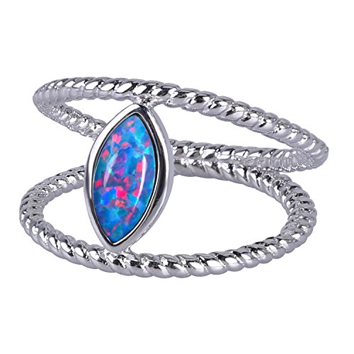 KELITCH Synthetisch Opal Stapelringe Marquise Förmig GeburtstagsstEin Inlay Silver Solitaire Signet Ring (Rot, 7) von KELITCH