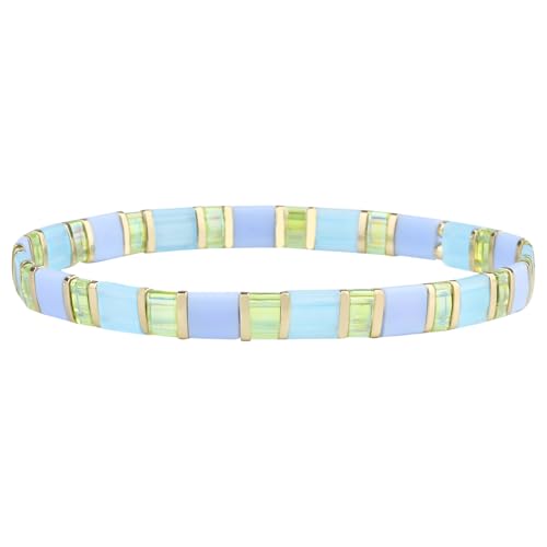 KELITCH Tila Flache Perlen-Stretcharmbänder Handgefertigt Stapelbar Quadratische Perlen Miyuki Link Armband Damen Schmuck Geschenk - Blau Grün 12A von KELITCH