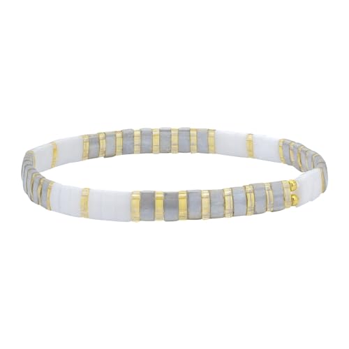 KELITCH Tila Flache Stretch Armbänder für Frauen im Boho-Stil Quadratische Perlenarmbänder Strandschmuck - Grau 22C KELITCH Tila Flache Stretch Armbänder für Frauen im Boho-Stil Quadratische Perlenarmbänder Strandschmuck - Grau 22C von KELITCH