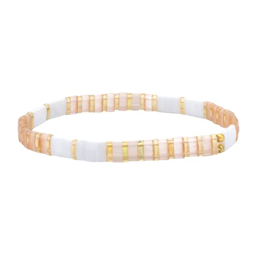KELITCH Tila Flache Stretch Armbänder für Frauen im Boho-Stil Quadratische Perlenarmbänder Strandschmuck - Hellorange 22H von KELITCH
