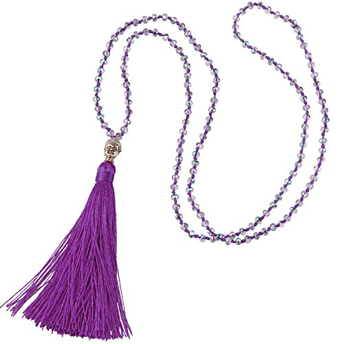 KELITCH Top Damen Silver Buddha Kopf Quaste Schichtung Halskette Handmade Perlen Ketten (Violet) von KELITCH