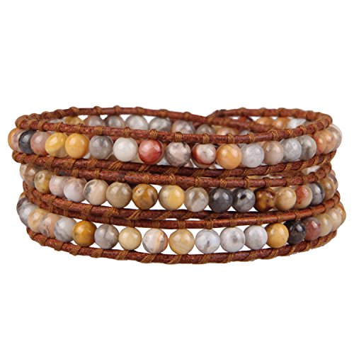 KELITCH Türkis Herz Perlen Armbänder Echtes Leder 3 Wrap Armband Handgefertigt Mode Frauen Schmuck von KELITCH