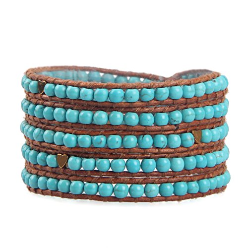 KELITCH Türkis Perlen Armbänder 5 Wrap Armbänder Leder Herz Armbänder Für Damen Schmuck von KELITCH