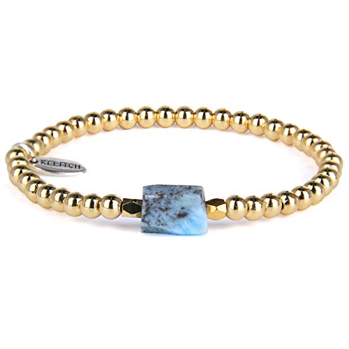 KELITCH Türkis Perlen Charm Armbänder Gold Perlen Stretch Armbänder Edelstein Armbänder von KELITCH