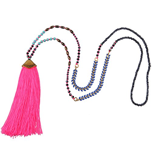 KELITCH Türkis Perlen Halsketten Mehrfarbige Lange Quaste Anhänger Halsketten Modeschmuck (Rosenrot) von KELITCH