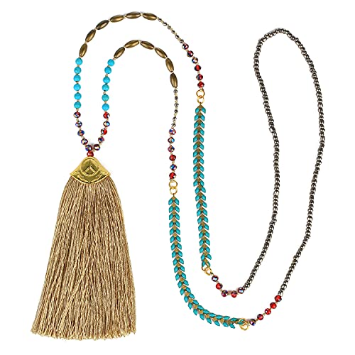 KELITCH Türkis Perlen Halsketten Mehrfarbige Lange Quaste Anhänger Halsketten Modeschmuck (Grau) von KELITCH