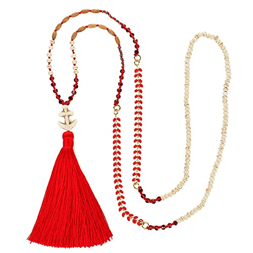 KELITCH Weiß Türkis Anker Anhänger Halsketten Damen Quaste Halskette Kristallperlen Strang Halskette Handgemachter Schmuck von KELITCH