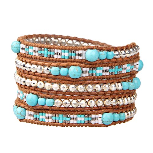 KELITCH Wickeln Armbänder Charme Personalisiert Zum Frau Männer 5 Strang Synthetik Türkis Gold Überzogen Hematit Mit Perle Armband Leder Schick Kette KELITCH Wickeln Armbänder Charme Personalisiert Zum Frau Männer 5 Strang Synthetik Türkis Gold Überzogen Hematit Mit Perle Armband Leder Schick Kette von KELITCH