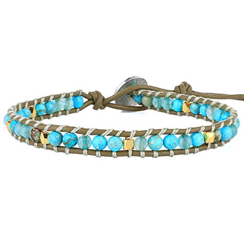 KELITCH natürliche Türkis-Perlen Wickelarmband Neu Kristall Strang Armband für Damen (Blau 06) von KELITCH