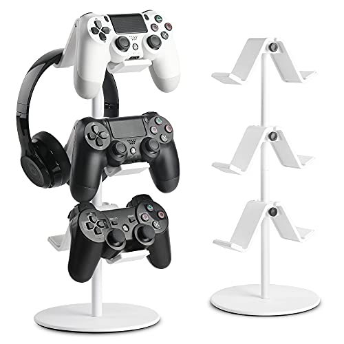 KELJUN Controller-Halterung, Weiß, Headset-Halterung, toller 3-stöckiger Controller-Kopfhörer-Organizer für alle Headsets Xbox One 360 Switch PS4 PS5 (elegantes Weiß) von KELJUN