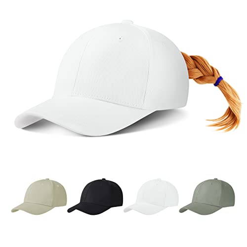 KELOYI Baseball Cap Damen Verstellbar Basecap Vintage Cappy Herren Pferdeschwanz Loch Weiß Vintage Freizeit Kappe von KELOYI