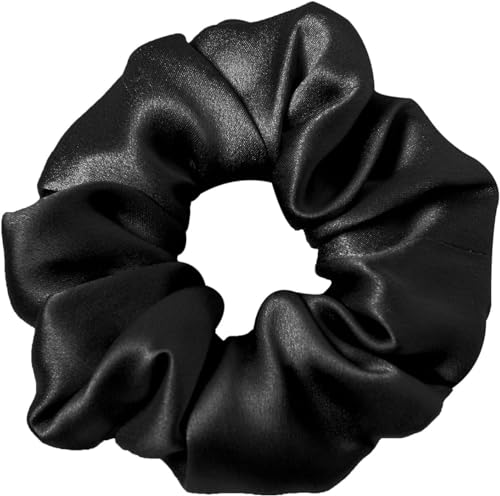Groß Seide Haargummis Satin für Damen - Weich Elastisch Mit Starkem Haarreifen Halt für Mädchen & Frauen (Schwarz, 1 Stück) von KELUBATU
