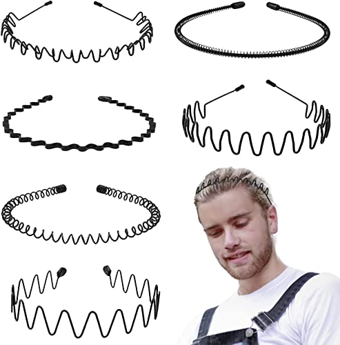 KELUBATU Metall Haarband für Männer Frauen Schwarz Welle Rutschfestes Elastisches Stirnband Stirnbänder Schönheitspflege Geeignet für Outdoor Sport, Fitness, tägliches Make-up Yoga(6 Stück) von KELUBATU