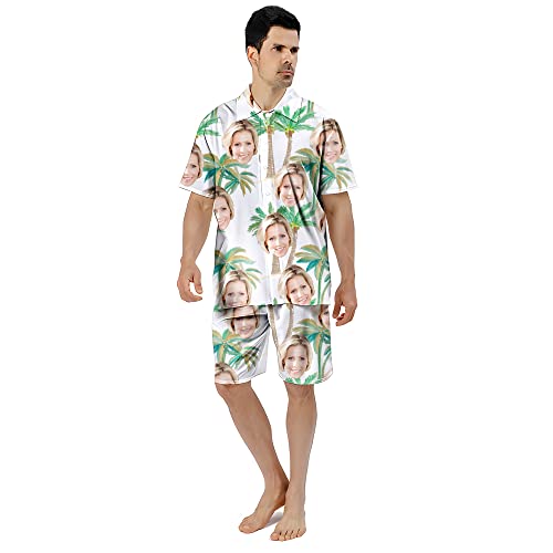 Benutzerdefinierte Gesicht Sommer Hawaii-Hemd | Personalisierte Foto Flower Print T-Shirts | Herrenhemd für Strand Party für Ehemann Freund Bruder Papa Sohn (Style13) von KEMEILA