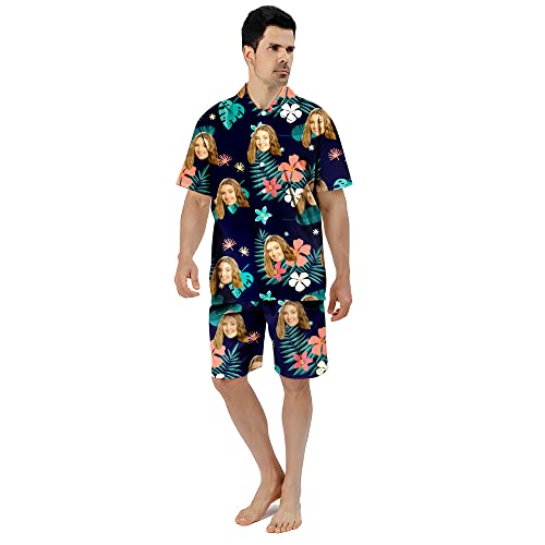 Benutzerdefinierte Gesicht Sommer Hawaii-Hemd | Personalisierte Foto Flower Print T-Shirts | Herrenhemd für Strand Party für Ehemann Freund Bruder Vater Sohn (Style 1) von KEMEILA