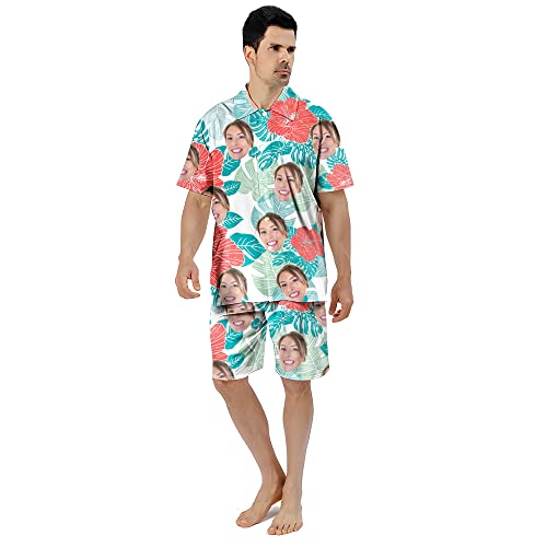 Benutzerdefinierte Gesicht Sommer Hawaii-Hemd | Personalisierte Foto Flower Print T-Shirts | Herrenhemd für Strand Party für Ehemann Freund Bruder Vater Sohn (Style 10) von KEMEILA
