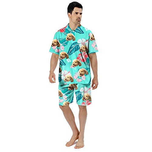 Benutzerdefinierte Gesicht Sommer Hawaii-Hemd | Personalisierte Foto Flower Print T-Shirts | Herrenhemd für Strand Party für Ehemann Freund Bruder Vater Sohn (Style 3) von KEMEILA