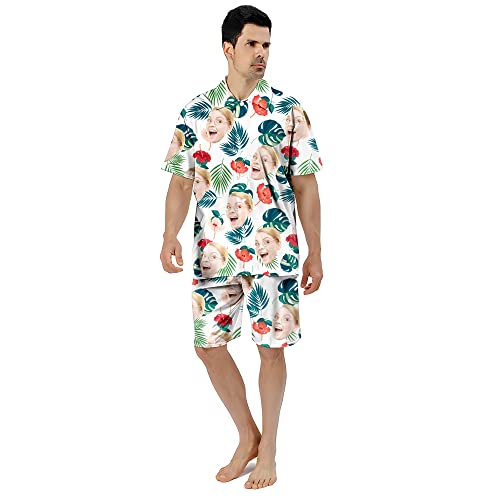 Benutzerdefinierte Gesicht Sommer Hawaii-Hemd | Personalisierte Foto Flower Print T-Shirts | Herrenhemd für Strand Party für Ehemann Freund Bruder Vater Sohn (Style 5) von KEMEILA