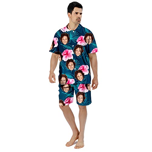 Benutzerdefinierte Gesicht Sommer Hawaii-Hemd | Personalisierte Foto Flower Print T-Shirts | Herrenhemd für Strand Party für Ehemann Freund Bruder Vater Sohn (Style 6) von KEMEILA