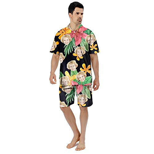 Benutzerdefinierte Gesicht Sommer Hawaii-Hemd | Personalisierte Foto Flower Print T-Shirts | Herrenhemd für Strand Party für Ehemann Freund Bruder Vater Sohn (Style 7) von KEMEILA