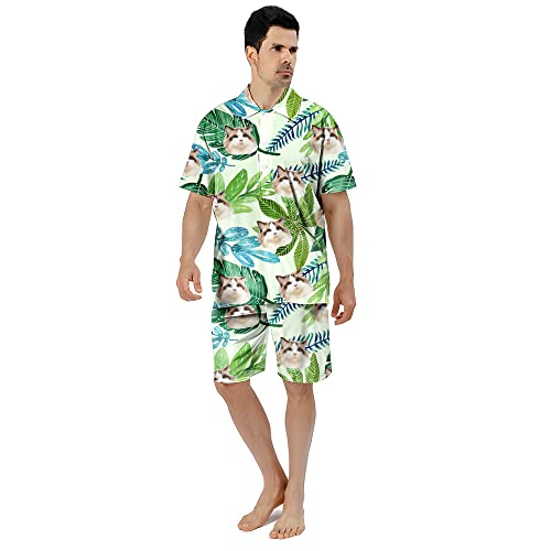 Benutzerdefinierte Gesicht Sommer Hawaii-Hemd | Personalisierte Foto Flower Print T-Shirts | Herrenhemd für Strand Party für Ehemann Freund Bruder Vater Sohn (Style 9) von KEMEILA