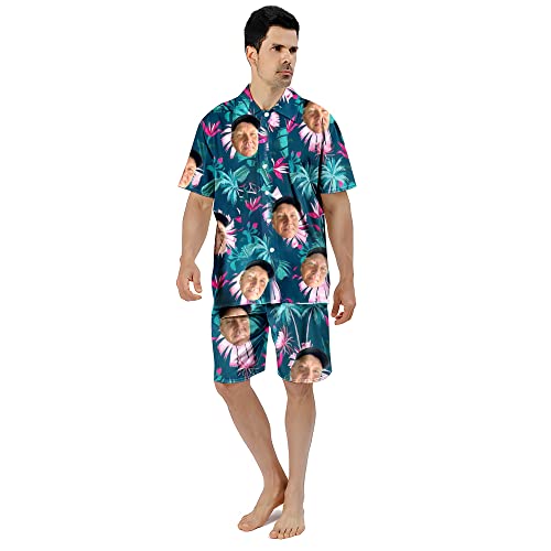Benutzerdefinierte Gesicht Sommer Hawaii-Hemd Set | Personalisierte Foto Flower Print T-Shirts Shorts | Herrenhemd für Beach Party (Stil 1) von KEMEILA