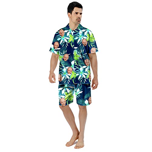 Benutzerdefinierte Gesicht Sommer Hawaii-Hemd Set | Personalisierte Foto Flower Print T-Shirts Shorts | Herrenhemd für Beach Party (Stil 2) von KEMEILA