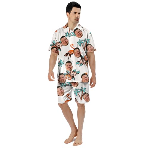 KEMEILA Personalisiertes Herren Hawaiihemd Tropisches Gesicht Blume Strandhemd Lässiges Aloha Hawaiihemd Kurzarm Anzug Sommer Party Krawatte Knopfblumenhemd von KEMEILA