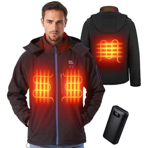 KEMIMOTO Beheizbare Jacke Herren, Heizjacke mit 4 Heizzone, Heizweste mit 9600 mAh Powerbank 3 Einstellbare Heizstufe, Eletriksche Beheizbare Weste mit USB,für Skifahren, Motorradfahren, Outdoor von KEMIMOTO