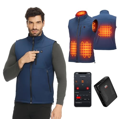 KEMIMOTO Beheizbare Weste mit App Funktion, Heizweste Herren und Damen, mit 10000mAh Akku, beheizte Weste mit 4 Heizzonen, für Motorradfahren, Angel, Skifahren von KEMIMOTO