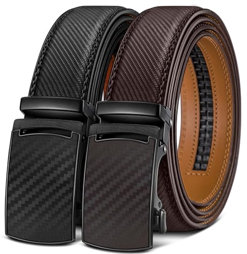 KEMISANT Automatik Gürtel Herren 2 Stücke, Gürtel Ratsche Automatikschließe Ledergürtel für Herren Verstellbar 35mm Breit mit Geschenkbox(Schwarz/Tiefbraun,115cm/32-38" taille verstellbar) von KEMISANT