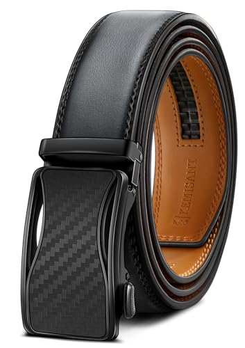 KEMISANT Gürtel Herren, Ledergürtel Ratsche Automatikschließe für Herren Business Anzug, 35mm Breit Gürtel,Größe Angepasst(Grigio Scuro,115cm/32-38" taille verstellbar) von KEMISANT