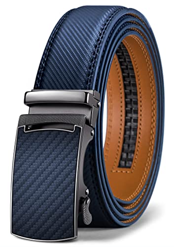 KEMISANT Gürtel Herren, Ledergürtel Ratsche Automatikschließe für Herren Business Anzug,Breit 35mm,Größe Angepasst(Navy Blau-135cm/40-46" taille verstellbar) von KEMISANT