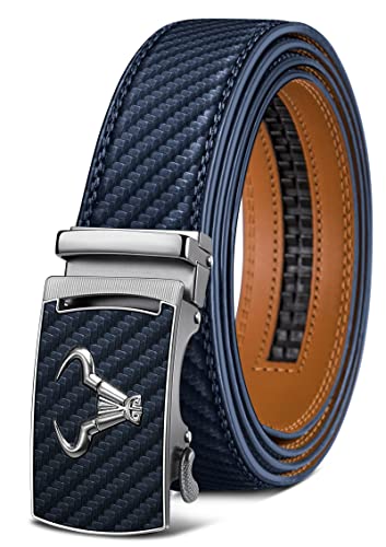 KEMISANT Gürtel Herren, Ratsche Gürtel Automatikschließe Ledergürtel für Herren Business Anzug,Breit 35mm Gürtel,Größe Angepasst(Navy Blau-115cm/32-38" taille verstellbar) von KEMISANT