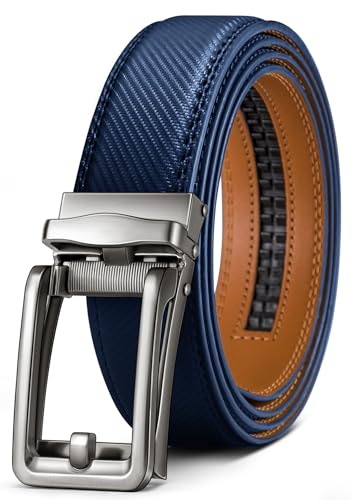 KEMISANT Ledergürtel Herren, Gürtel Herren Automatik Ratsche Leder Gürtel 35mm für Anzug und Freizeit,Mikroverstellbarer Gürtel Passt Überall(Navy Blau-110cm/30-36" taille verstellbar) von KEMISANT